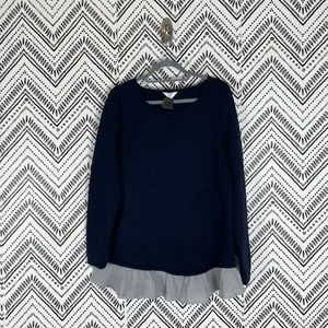 Nwt Crown & Ivy Navy Blue Textured 2in1 Long Sleeve Hi-Low Sweater 1x